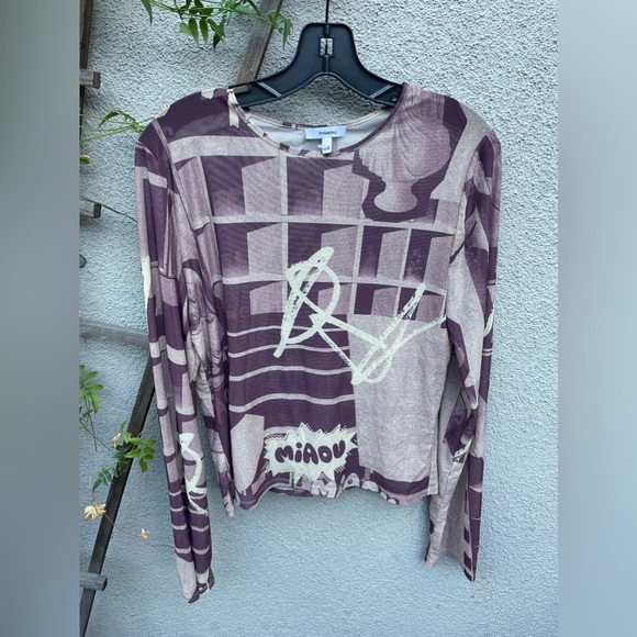 Miaou Tops - Miaou Long Sleeve Graphic Print Mesh T Shirt